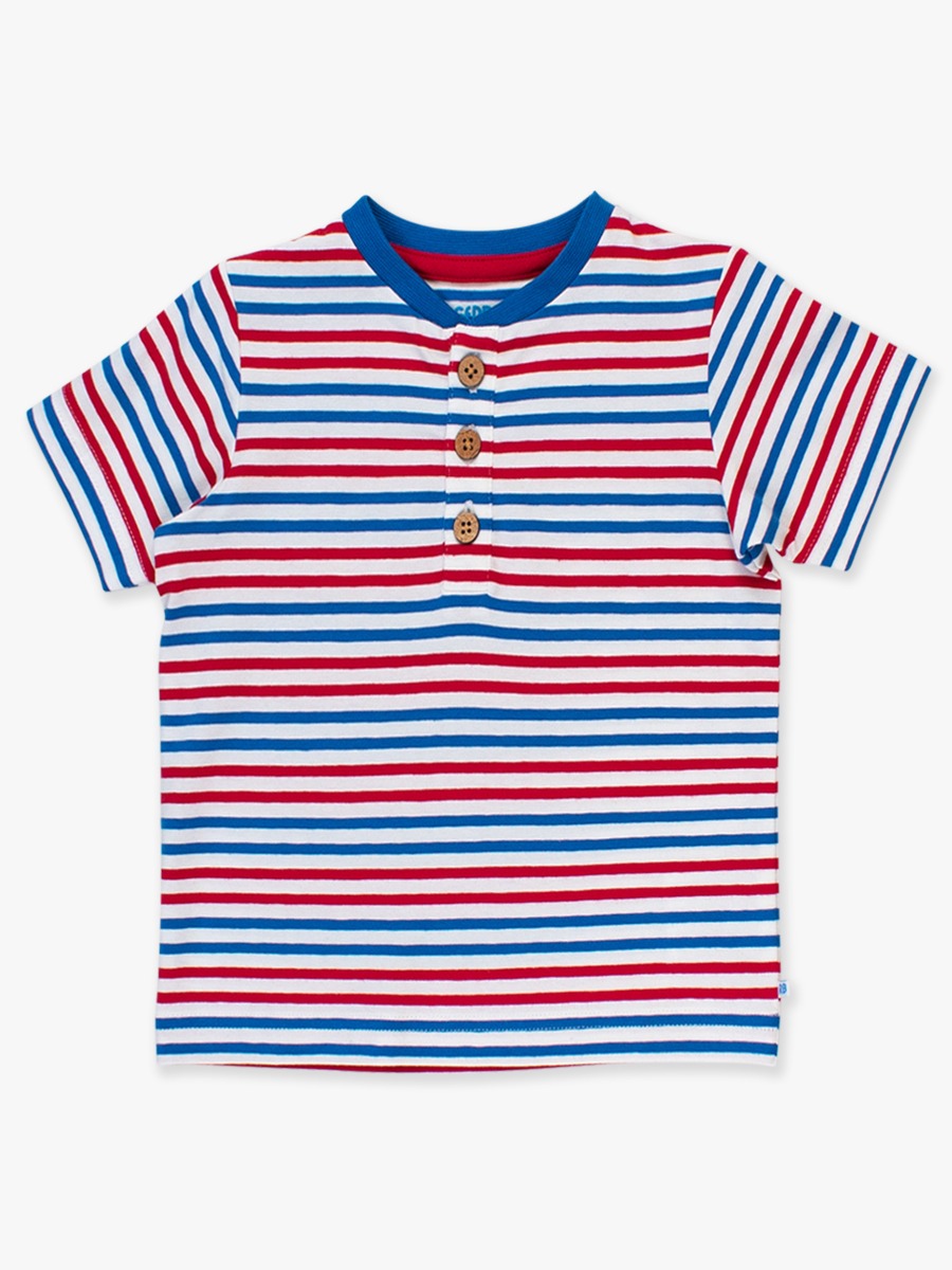 Red White & Blue Stripe Short Sleeve Knit Henley