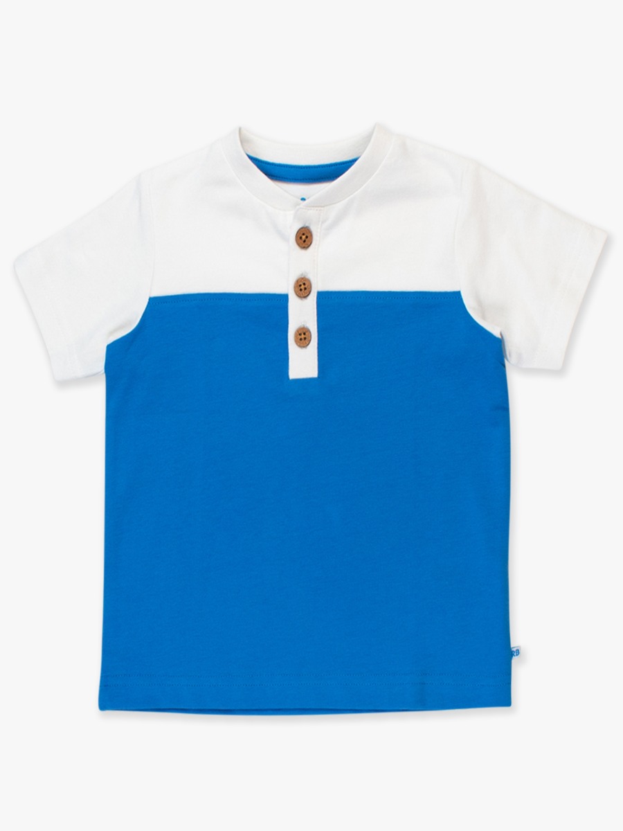 White & Blue Color Block Short Sleeve Knit Henley