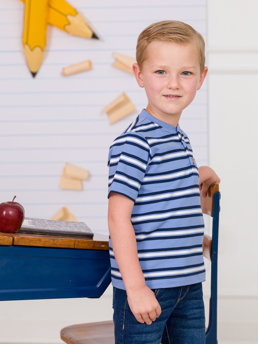 Periwinkle Blue Stripe Short Sleeve Knit Henley