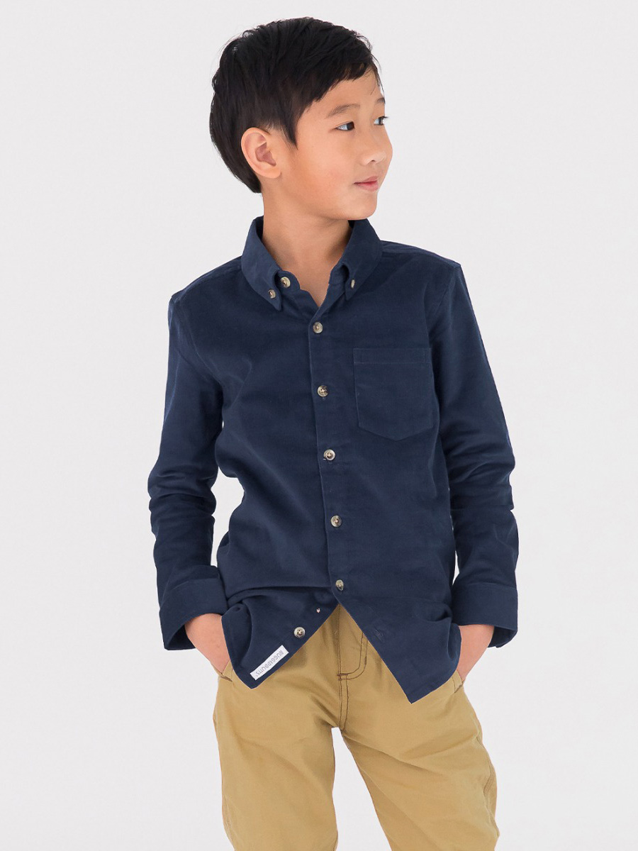 Dark Navy Stretch Corduroy Long Sleeve Button Down Shirt