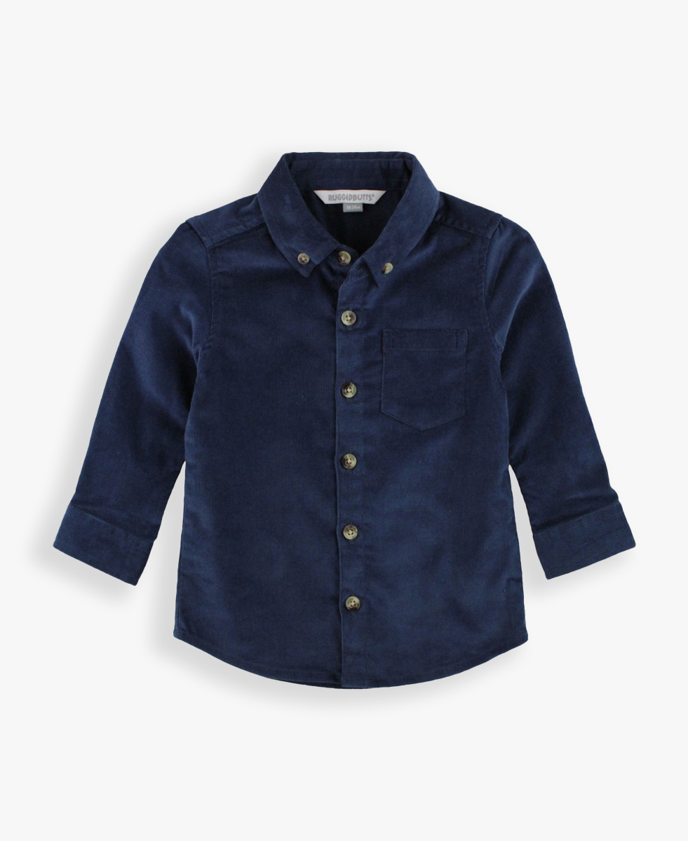 Dark Navy Stretch Corduroy Long Sleeve Button Down Shirt