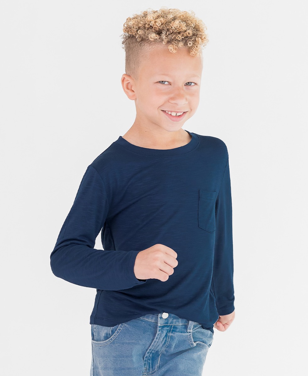 Dark Navy Ultrasoft Knit Long Sleeve Pocket Tee