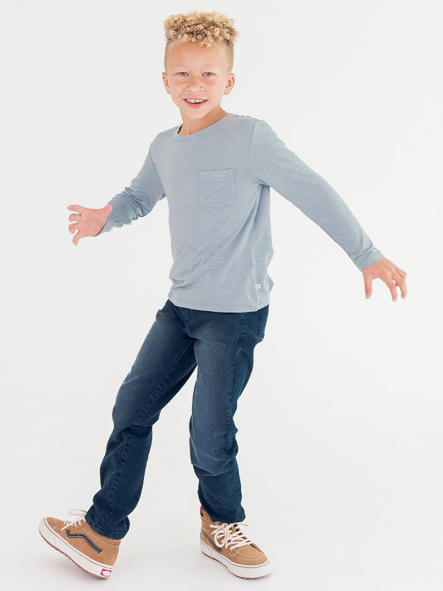 Frost Blue Ultrasoft Knit Long Sleeve Pocket Tee