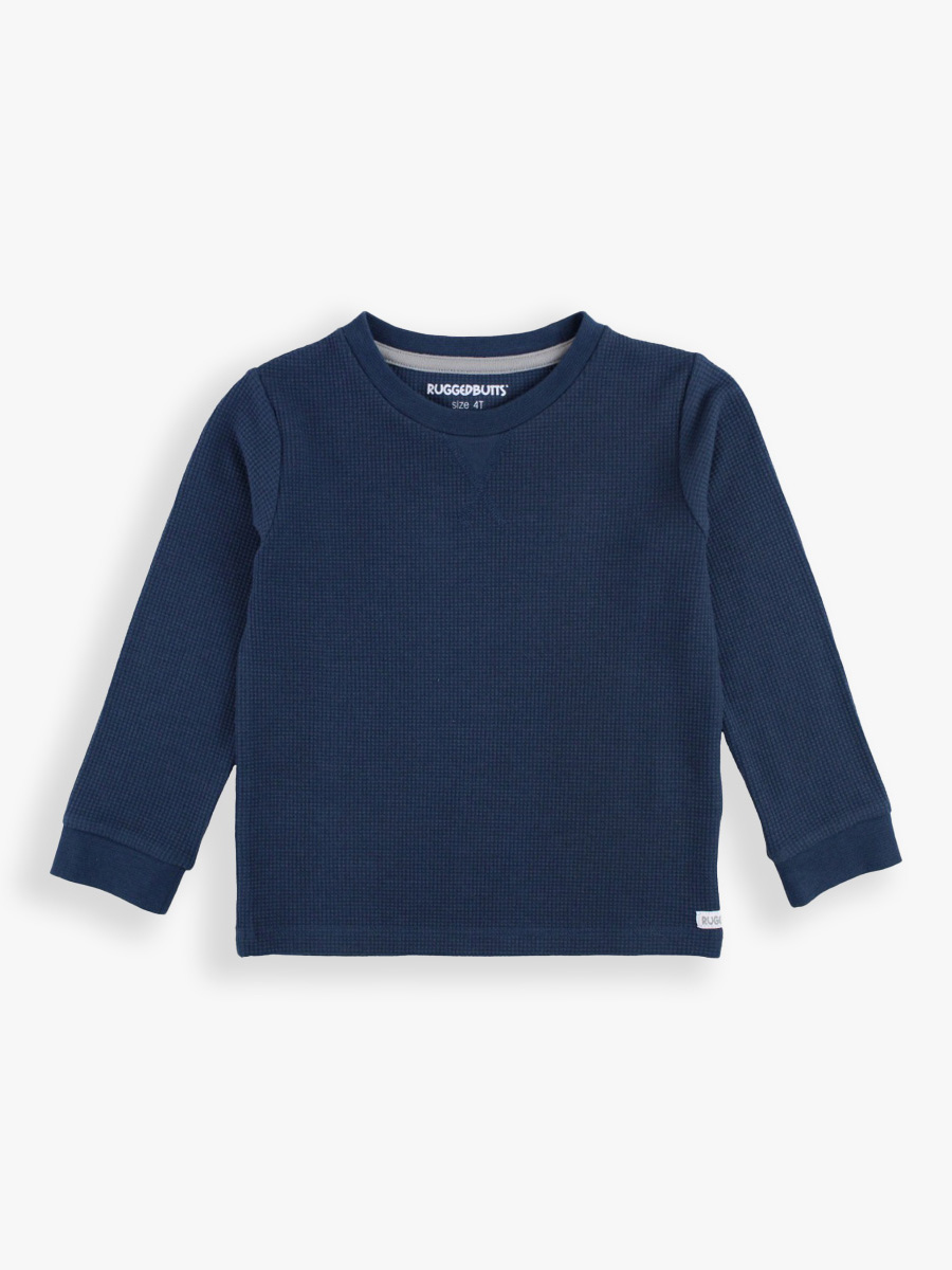 Dark Navy Waffle Knit Long Sleeve Crew Neck Shirt - 0-3m