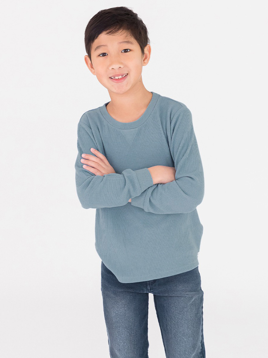 Slate Waffle Knit Long Sleeve Crew Neck Shirt