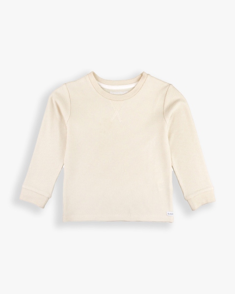 Oatmeal Waffle Knit Long Sleeve Crew Neck Shirt