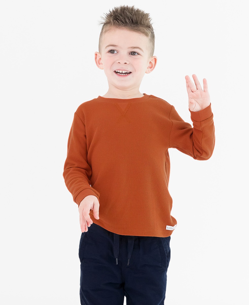 Rust Waffle Knit Long Sleeve Crew Neck Shirt