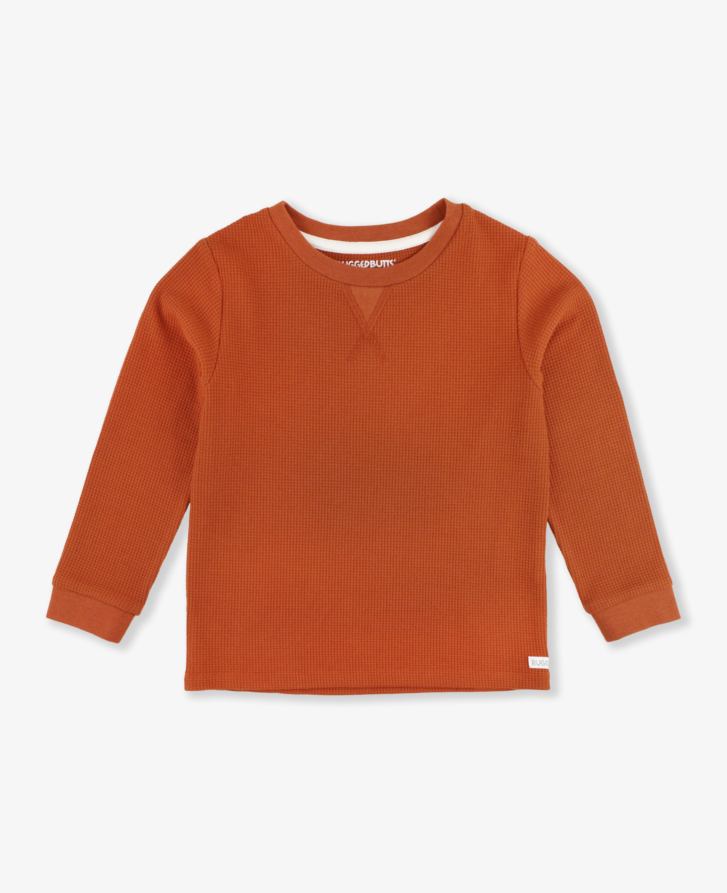 Rust Waffle Knit Long Sleeve Crew Neck Shirt