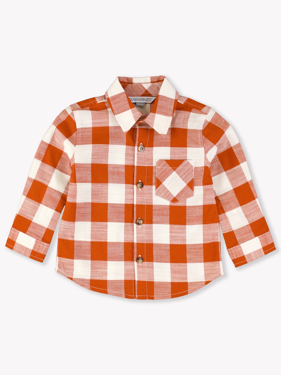 Rust Plaid Long Sleeve Button Down Shirt