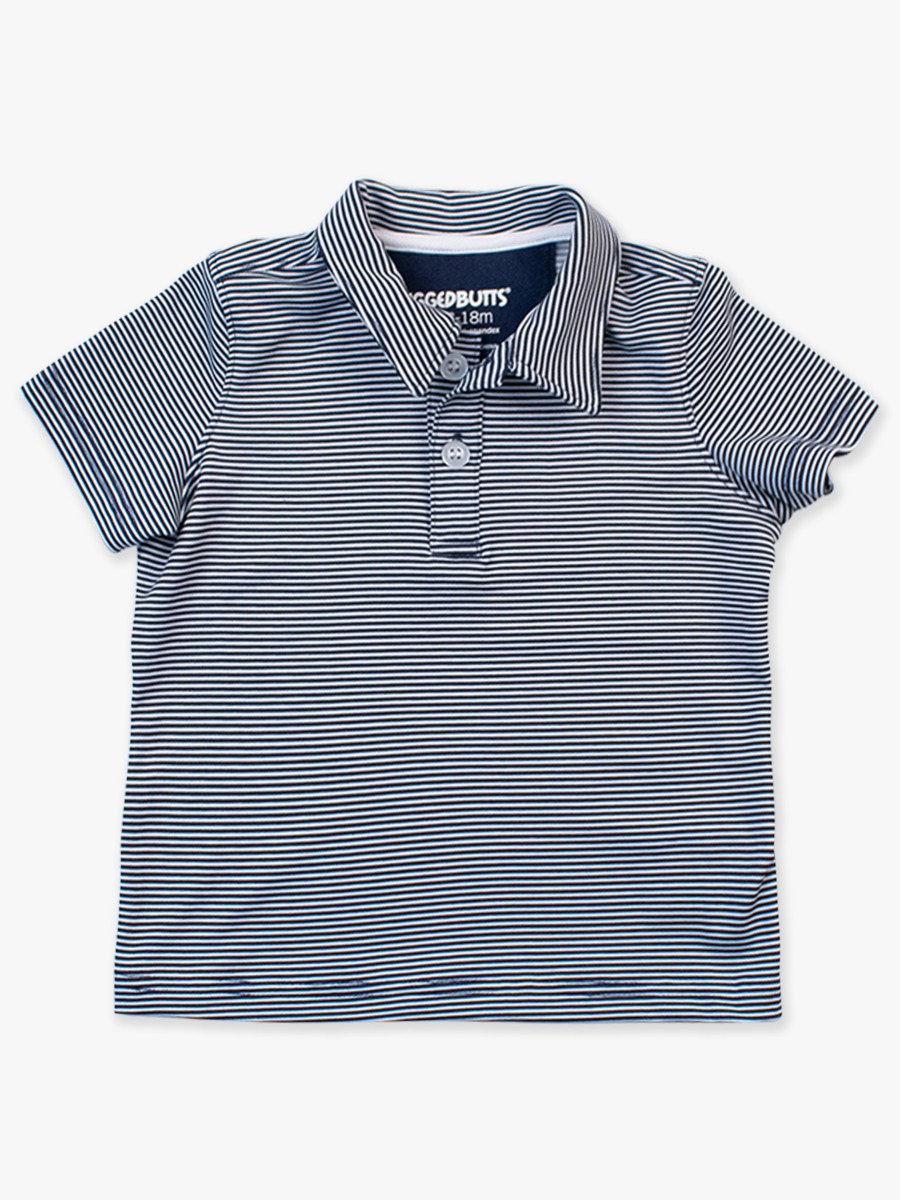 Dark Navy Micro Stripe Knit Short Sleeve Performance Polo