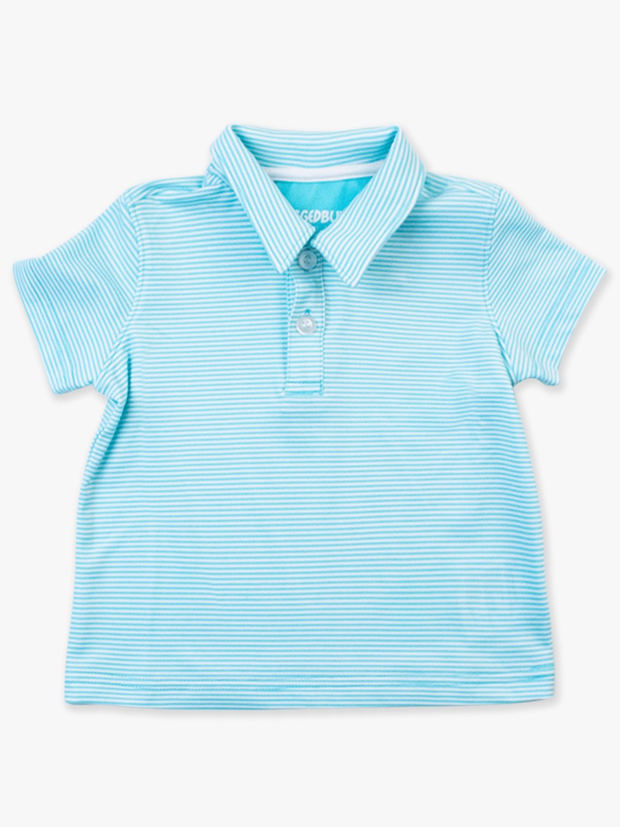 Bright Aqua Micro Stripe Knit Short Sleeve Performance Polo