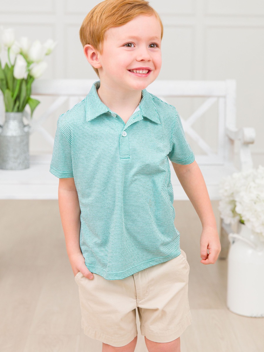 Marine Green Micro Stripe Knit Short Sleeve Performance Polo