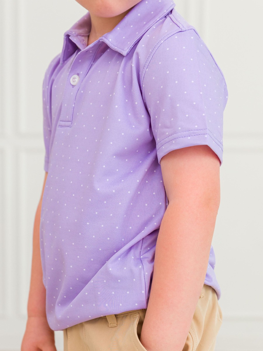 Lavender Pin Dot Knit Short Sleeve Performance Polo