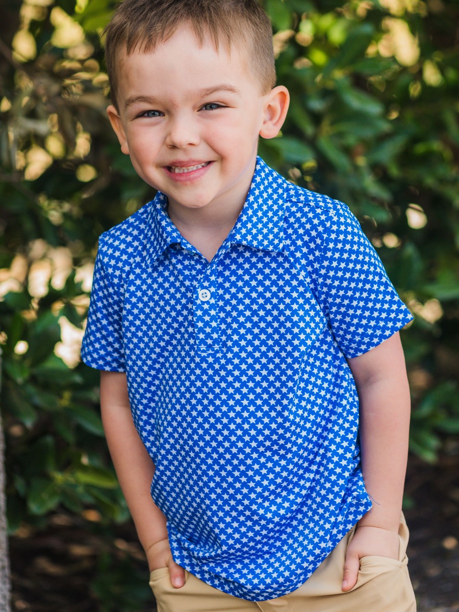 Tiny Blue Stars Knit Short Sleeve Performance Polo Shirt