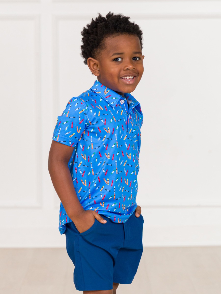 Tiny Crayons Knit Short Sleeve Performance Polo