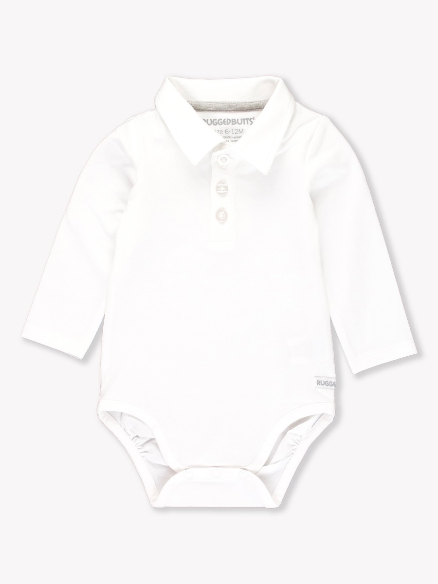 White Knit Polo Bodysuit - 0-3m