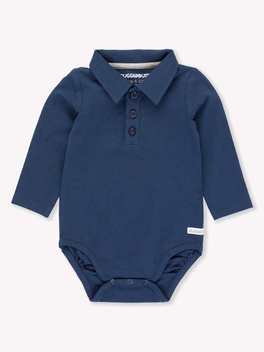 Dark Navy Knit Polo Bodysuit - 3-6m