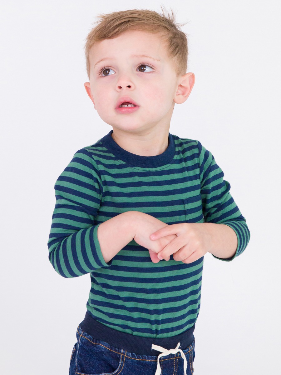 Fir Green & Navy Stripe Crew Neck Pocket Bodysuit