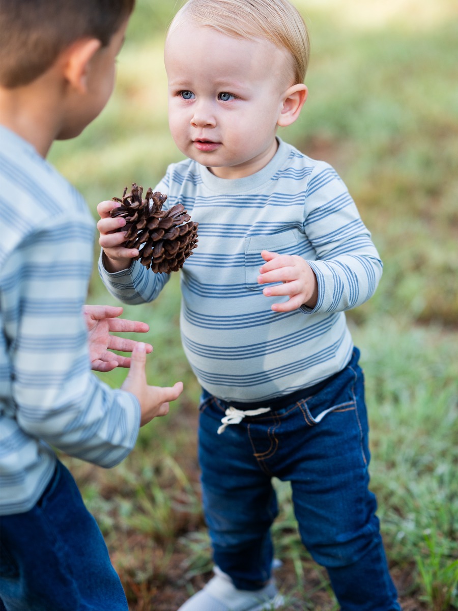 Cloud Blue Multi Stripe Crew Neck Pocket Bodysuit