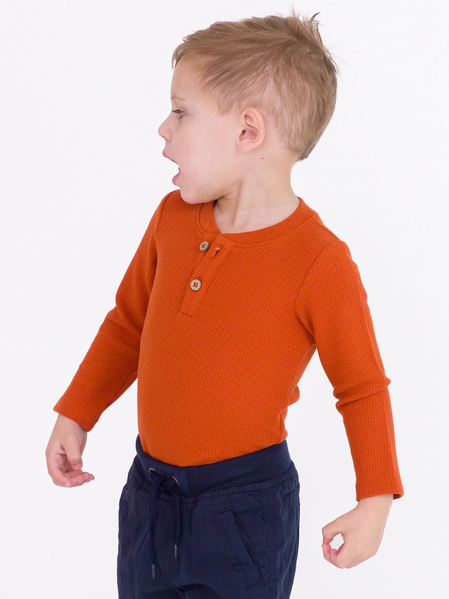 Rust Waffle Knit Henley Bodysuit