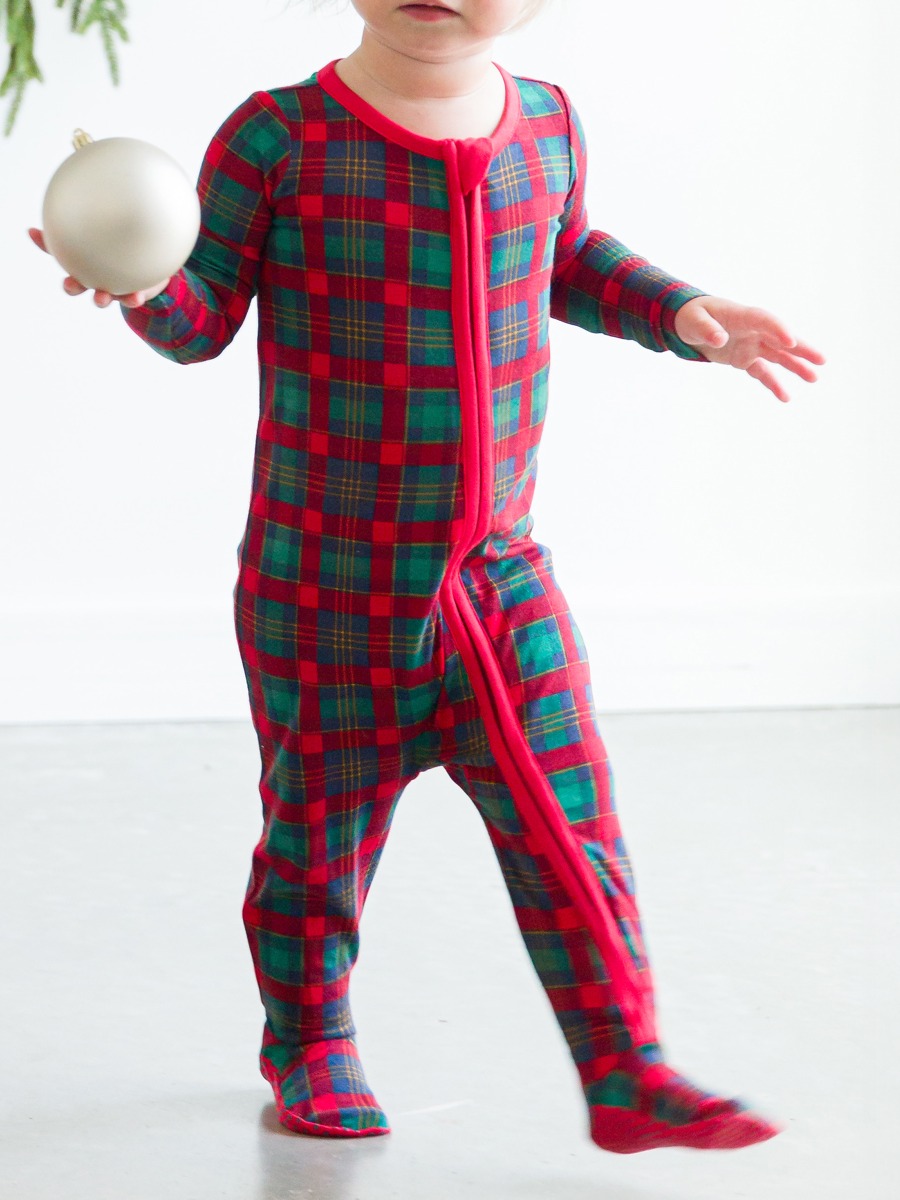 Merry Memories Plaid One Piece Footie Pajama, Bamboo Viscose