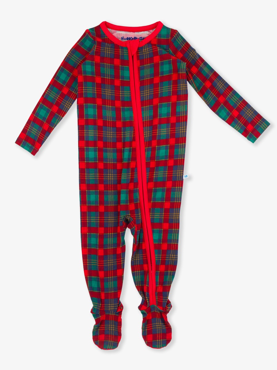 Merry Memories Plaid One Piece Footie Pajamas