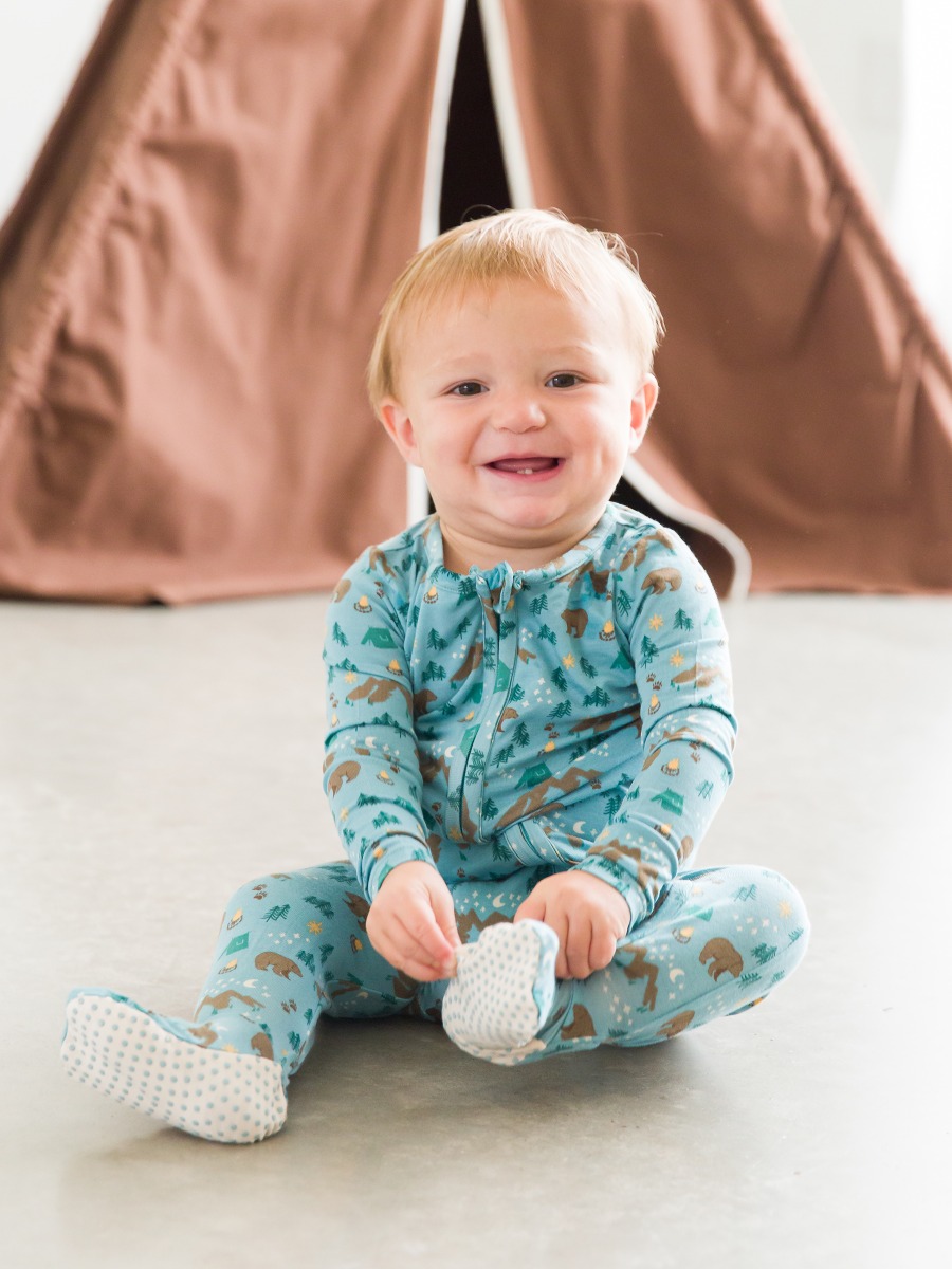 Beary Happy Camper One Piece Footie Pajama, Bamboo Viscose