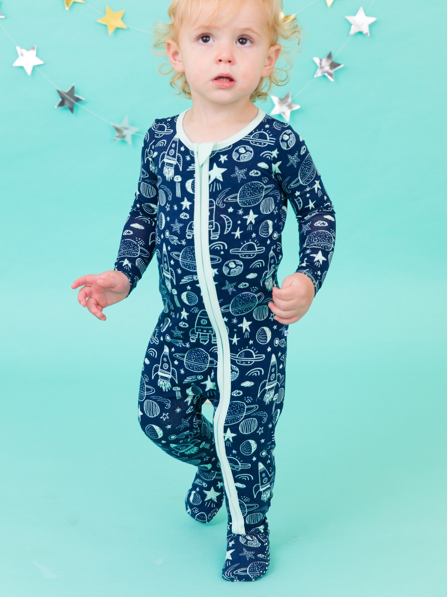 Blast Off One Piece Footie Pajama, Bamboo Viscose