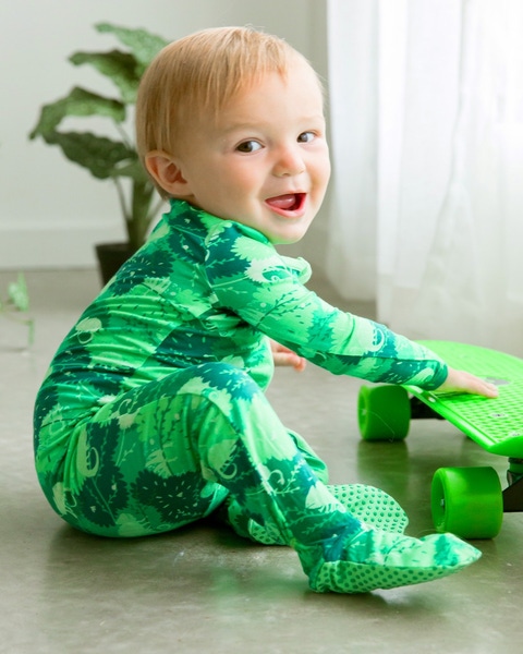 Camo Chameleon One Piece Footie Pajama, Bamboo Viscose