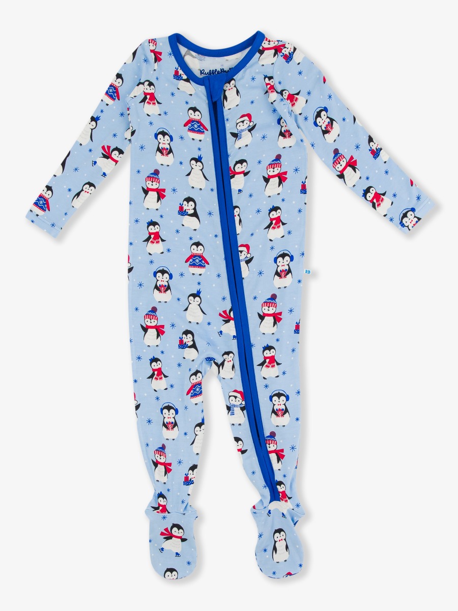 Blue Penguin Party One Piece Footie Pajamas
