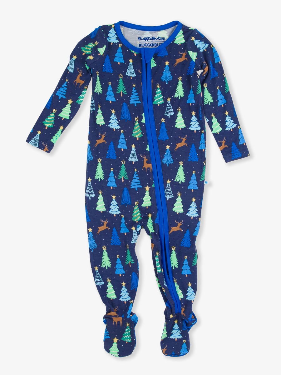 Merry Blue Pines One Piece Footie Pajamas
