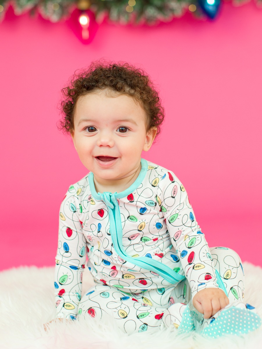 Holiday Lights One Piece Footie Pajama, Bamboo Viscose