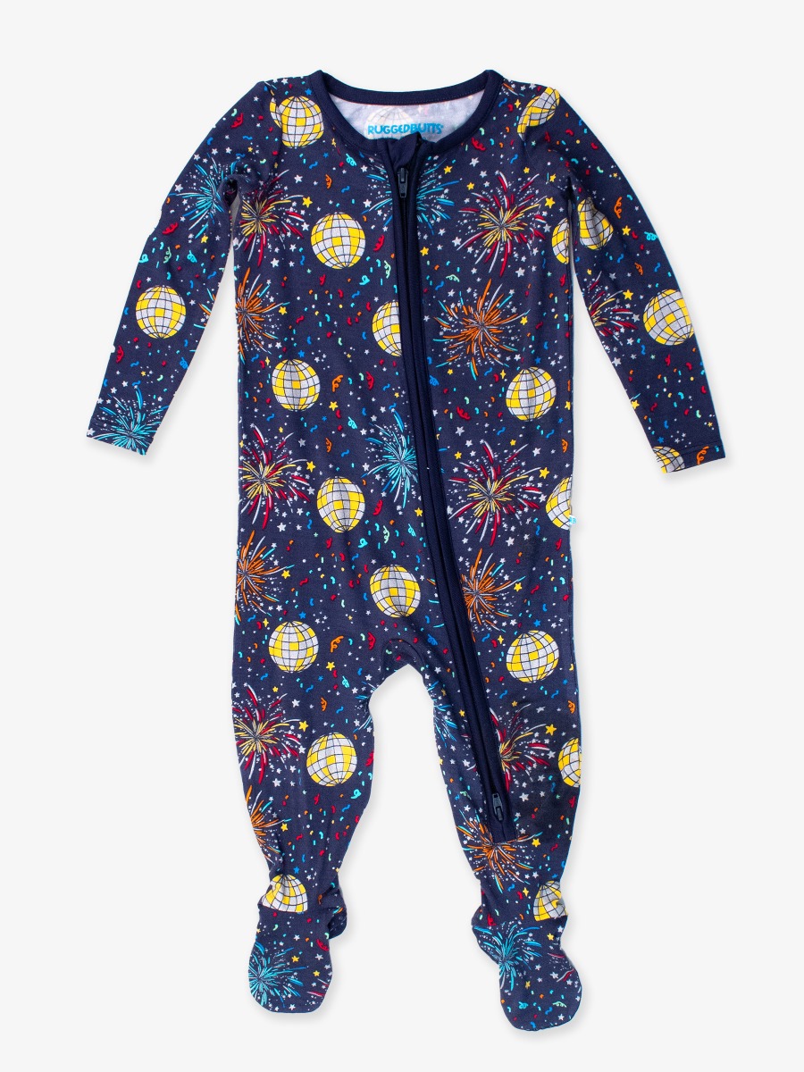 Navy Happy New Year One Piece Footie Pajamas