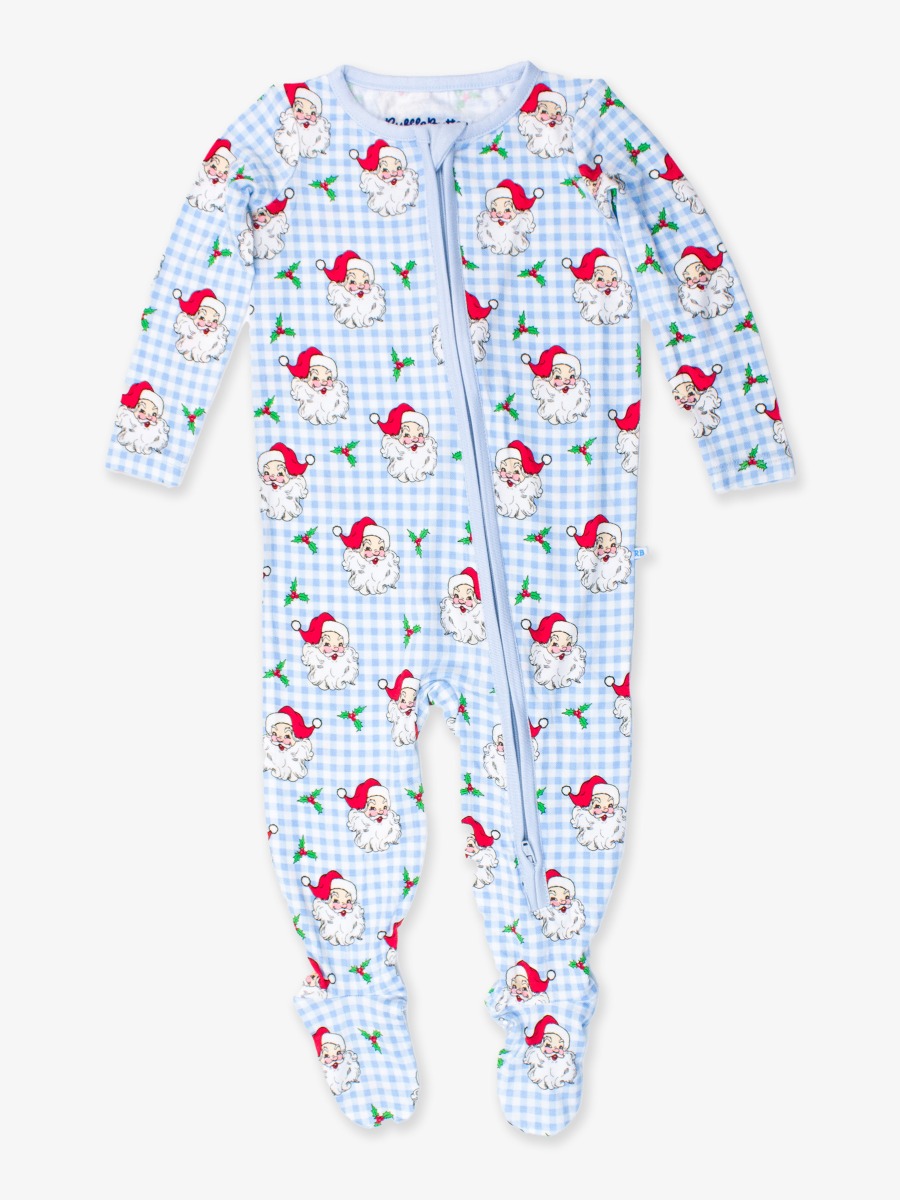 Blue Dear Santa One Piece Footie Pajama, Bamboo Viscose