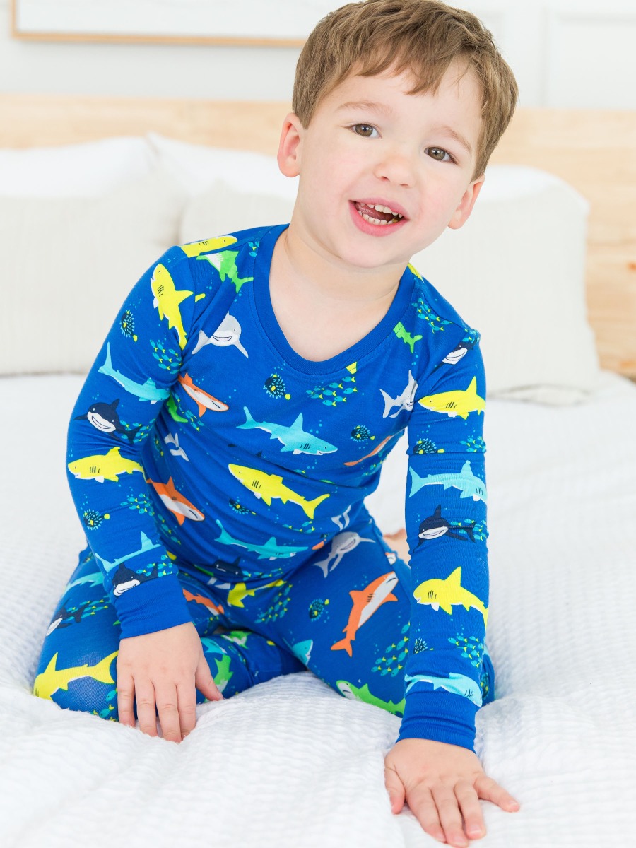 Happy Sharks Long Sleeve Pajama Set, Bamboo Viscose - 12-18m