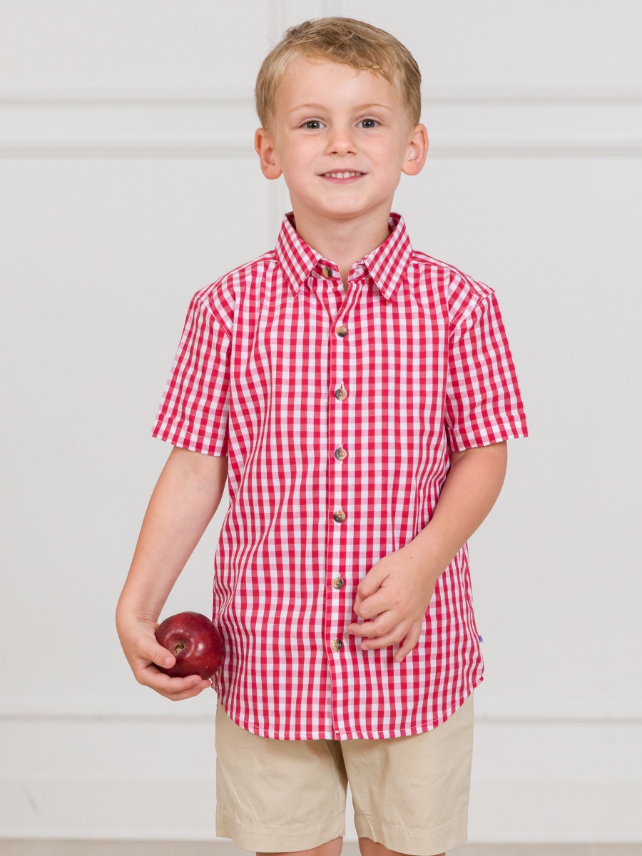 Classic Red Gingham Short Sleeve Button Down Shirt