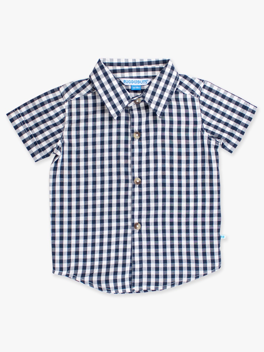 Classic Dark Navy Gingham Short Sleeve Button Down Shirt