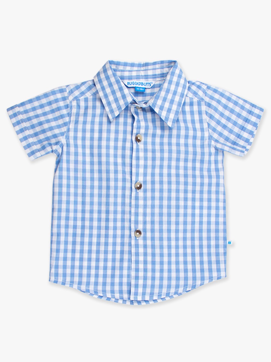 Classic Periwinkle Blue Gingham Short Sleeve Button Down Shirt