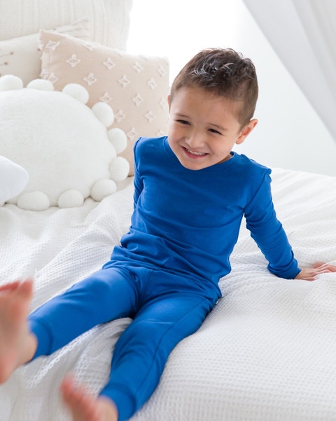 Starry Night Blue Long Sleeve Pajama Set, Modal Blend
