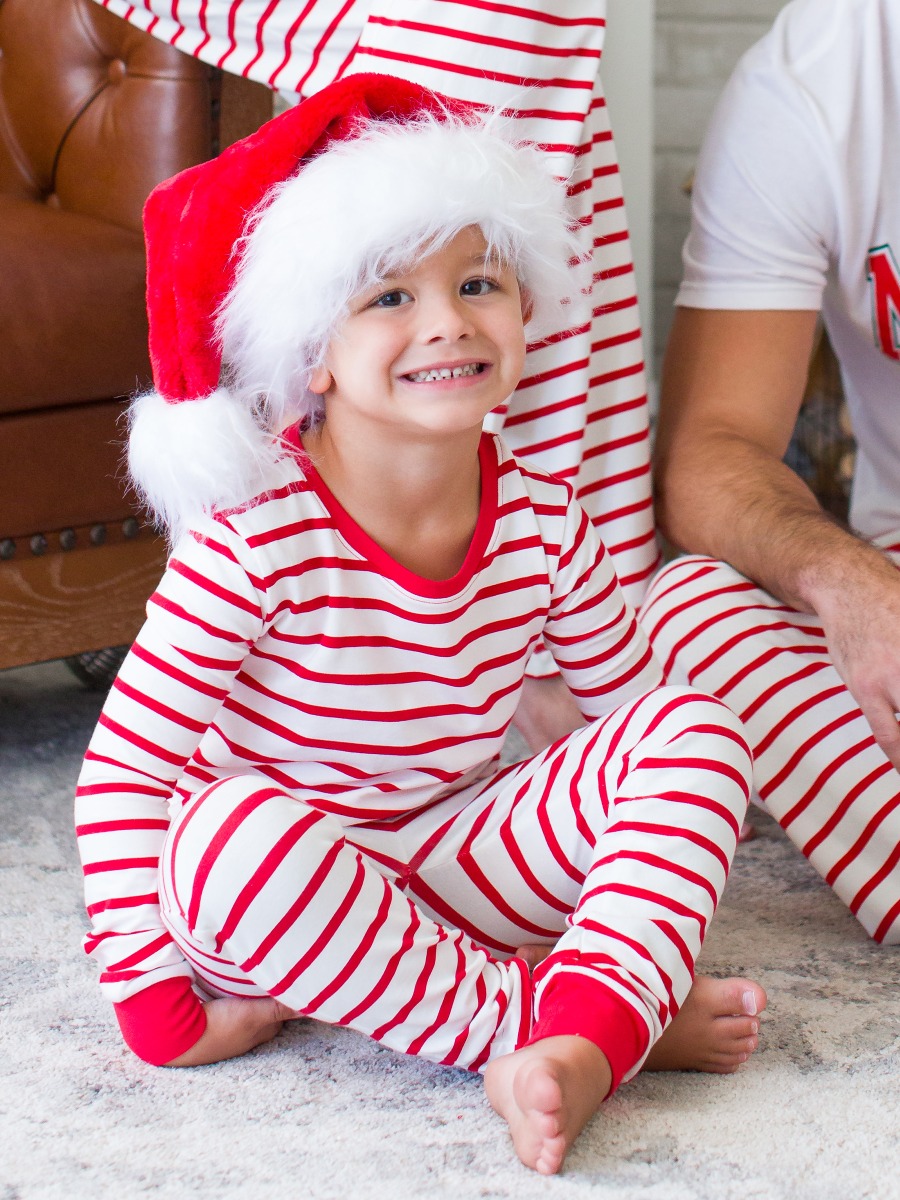 Red & White Stripe Long Sleeve Pajama Set, Modal Blend