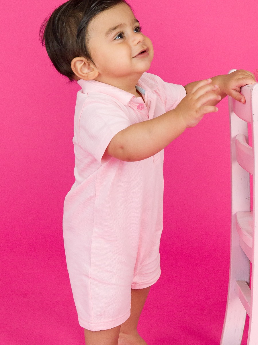 Pink Pique Polo Romper