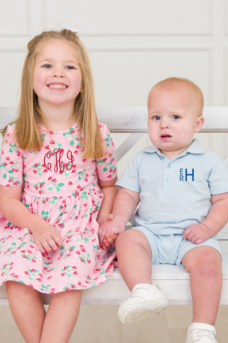 Light Blue Pique Polo Romper