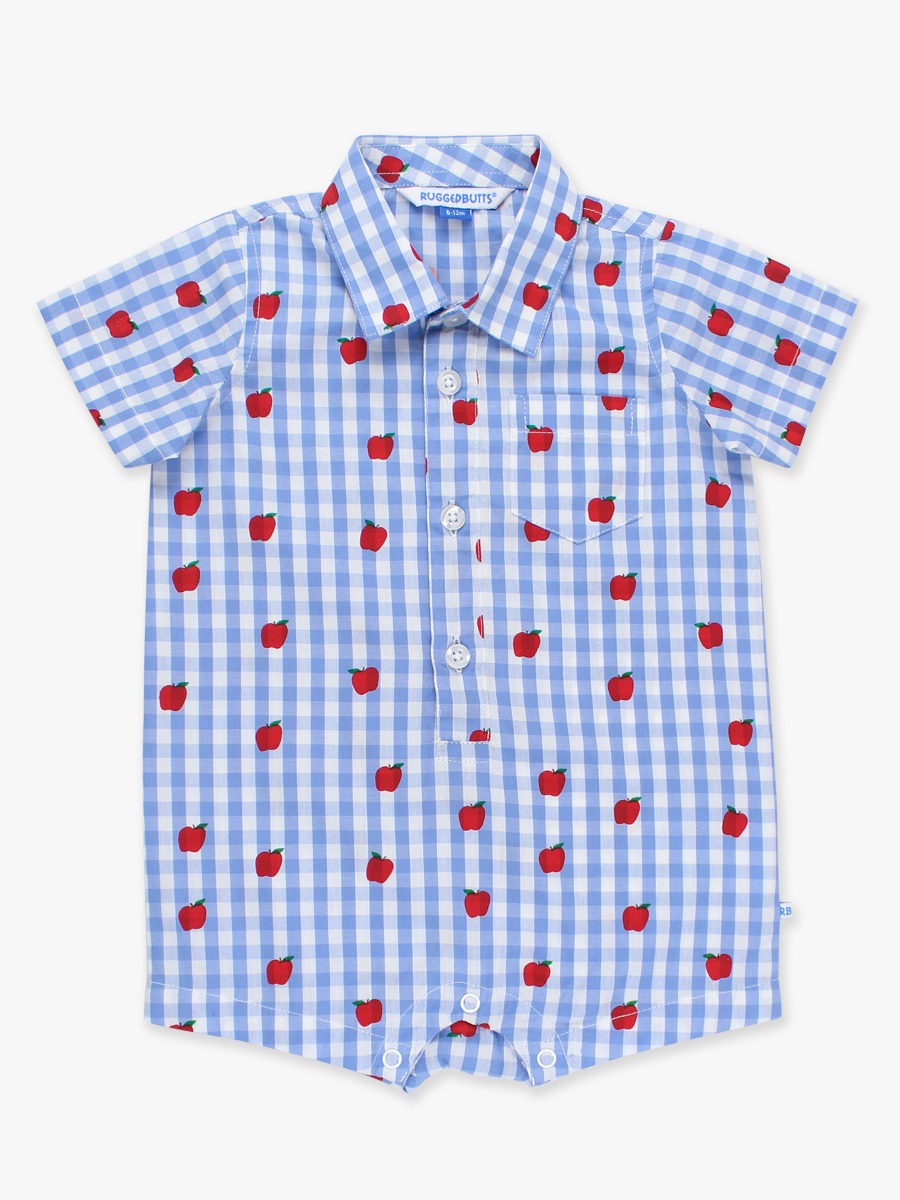 Apple Orchard Classic Gingham Woven Short Sleeve Button-Up Romper