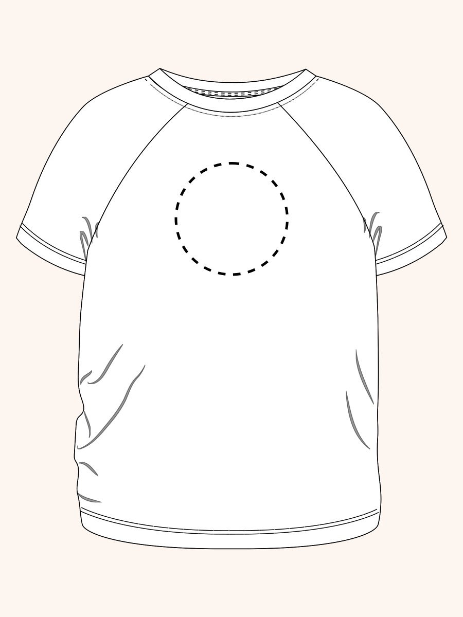 Line drawing of Neon Lime Short Sleeve Performance T-Shirt. A dotted circle indicates the approximate location for personalization.