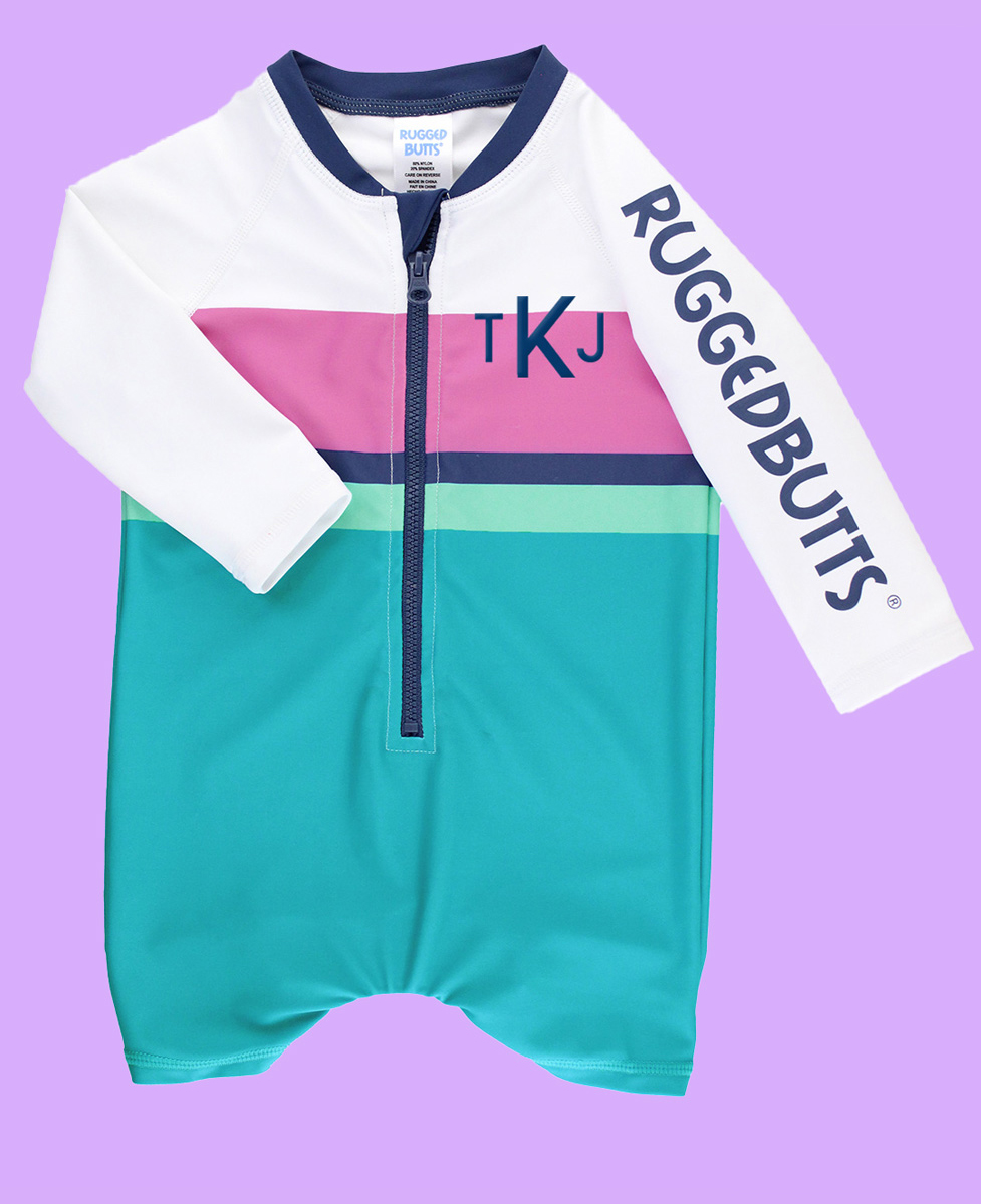 Aqua Color Block Boys' Logo Long Sleeve One Piece Rash Guard