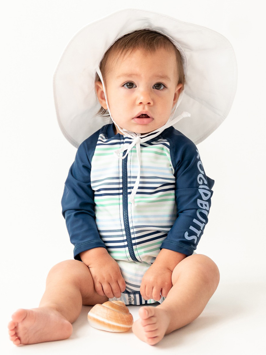 Coastal Stripes Boys' Logo Long Sleeve One Piece Rash Guard