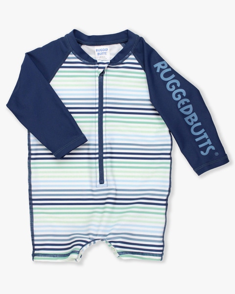 Coastal Stripes Boys' Logo Long Sleeve One Piece Rash Guard
