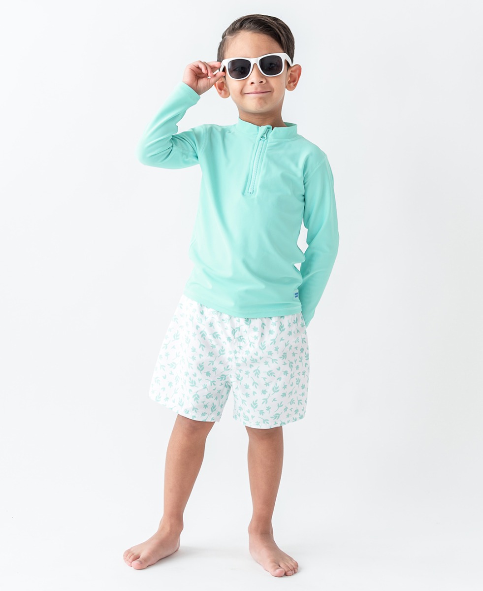 Vintage Aqua Long Sleeve Zipper Rash Guard
