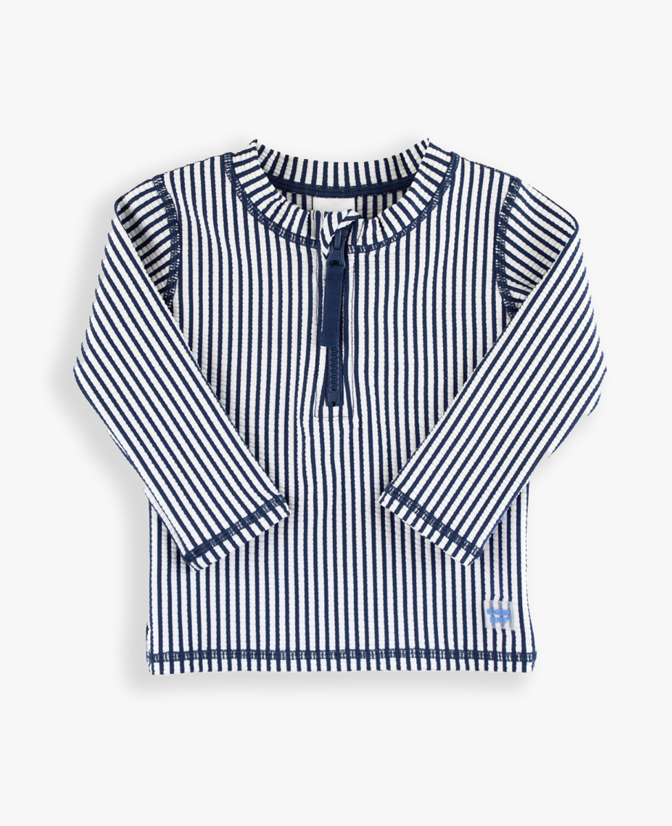 Navy Seersucker Long Sleeve Zipper Rash Guard
