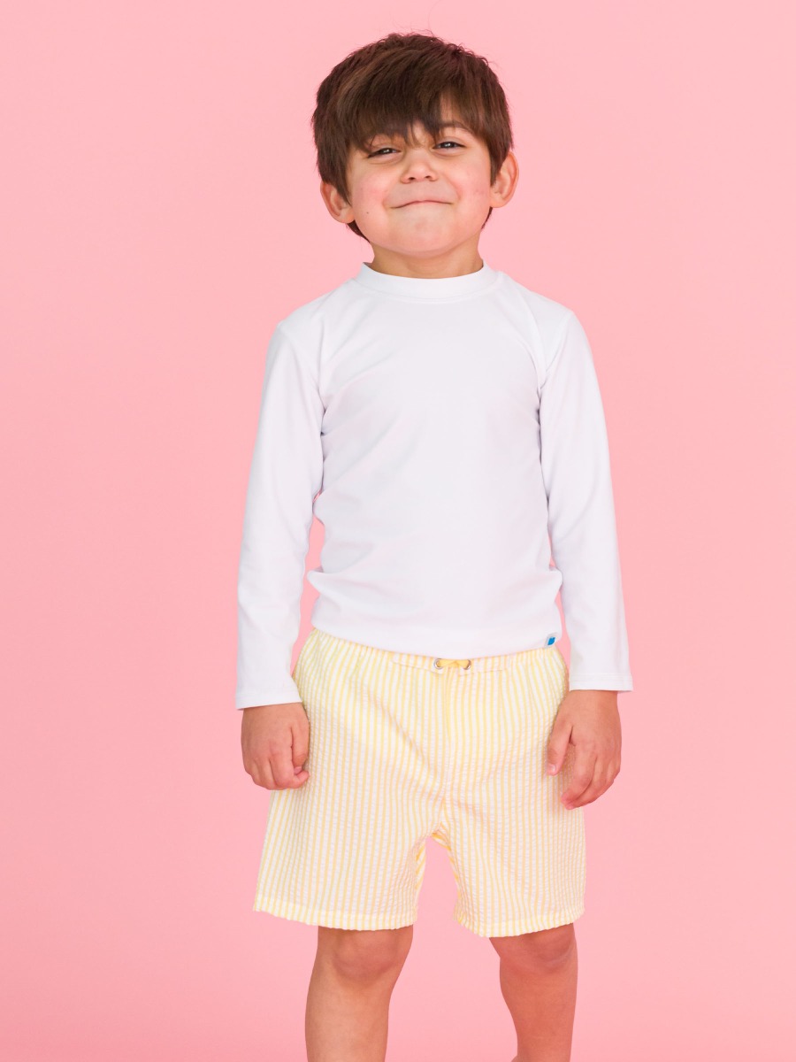 Banana Seersucker Swim Trunks